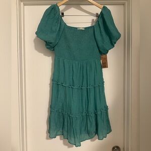 Teal Puff Sleeve Dress